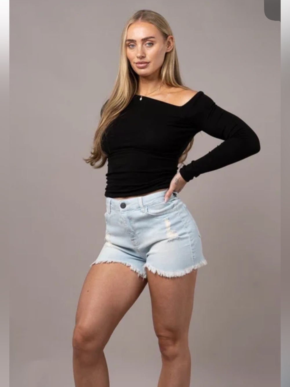 FITJEANS Vintage Blue High-Waist Ripped Denim Shorts